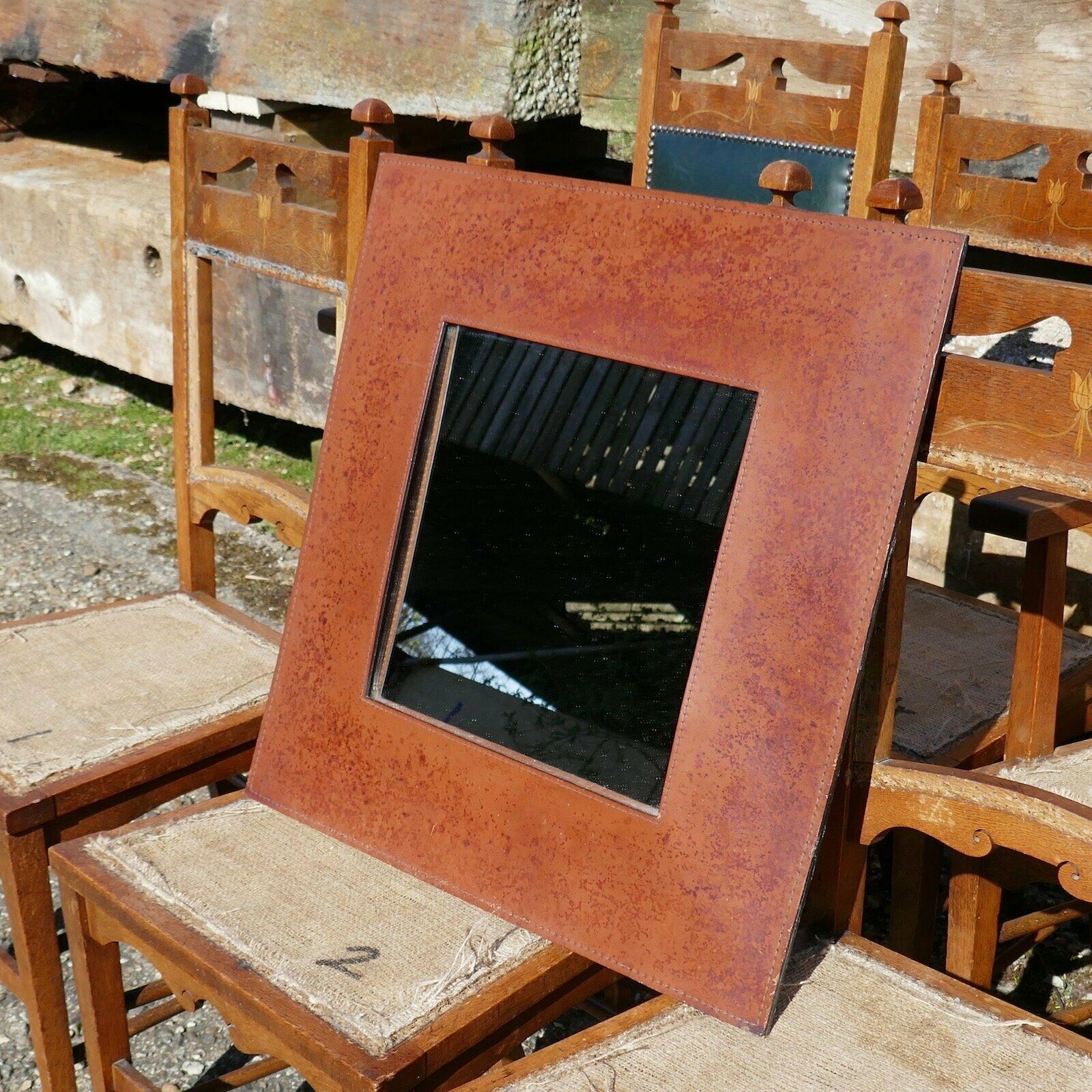 Heal's Distressed Leather Mirror photo for sale