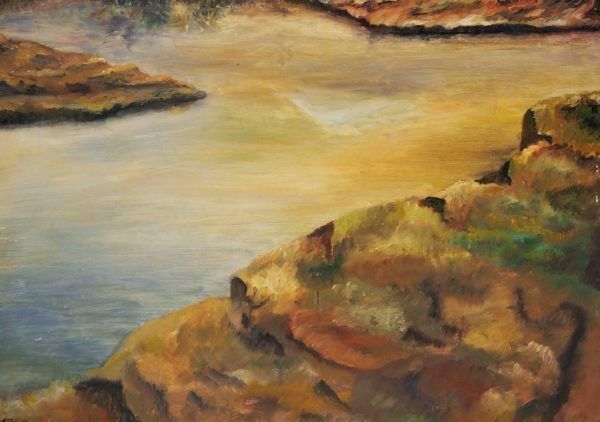 Vintage Mid Century Landscape Oil Painting, Unframed   Reverie photo Art
