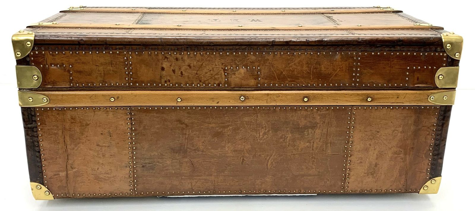 Steamer Travel Trunk   Leather With Beechwood Banding photo Furniture