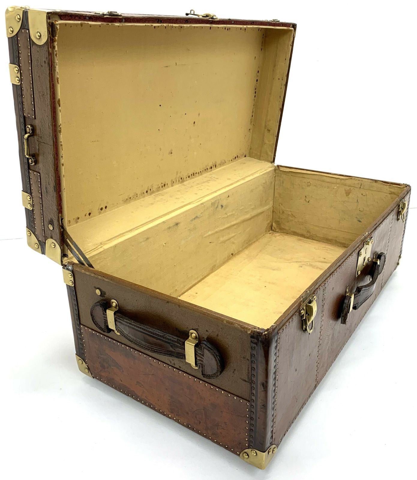 Steamer Travel Trunk   Leather With Beechwood Banding photo 1295.0