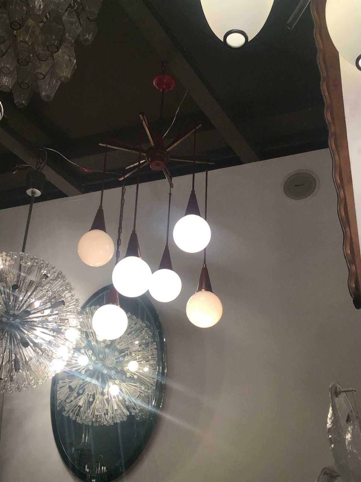 Stilnovo Chandelier Brass Metal Glass 1950 Italy photo vintage