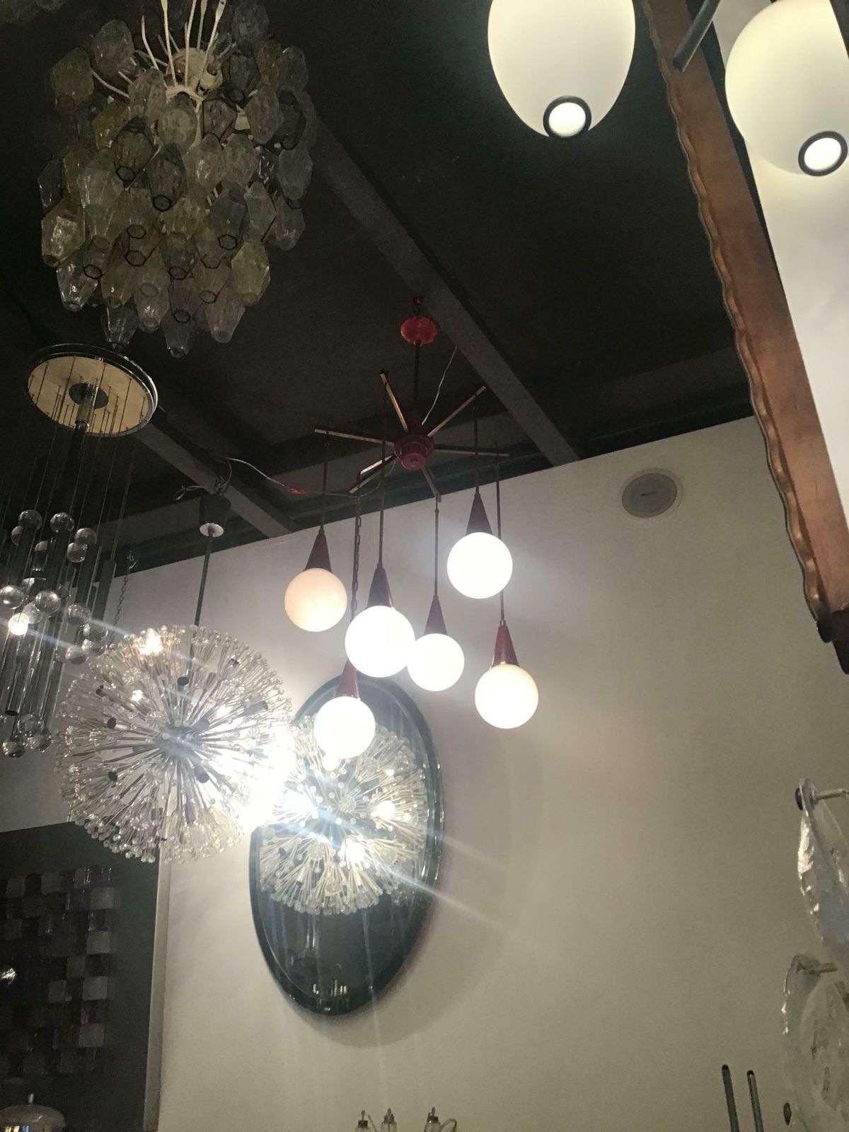 photo for sale Stilnovo Chandelier Brass Metal Glass 1950 Italy