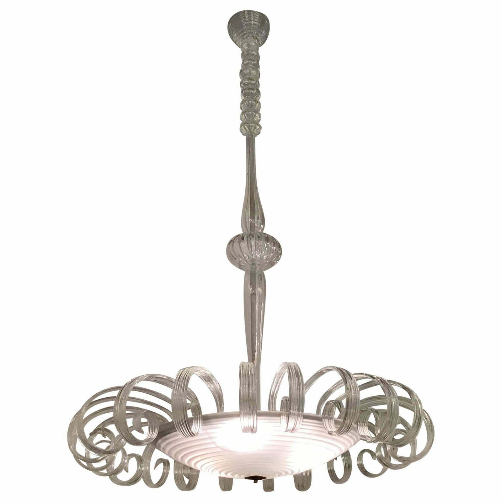 Venini Chandelier Murano Glass 1930 Iron Structure And Wood Italia