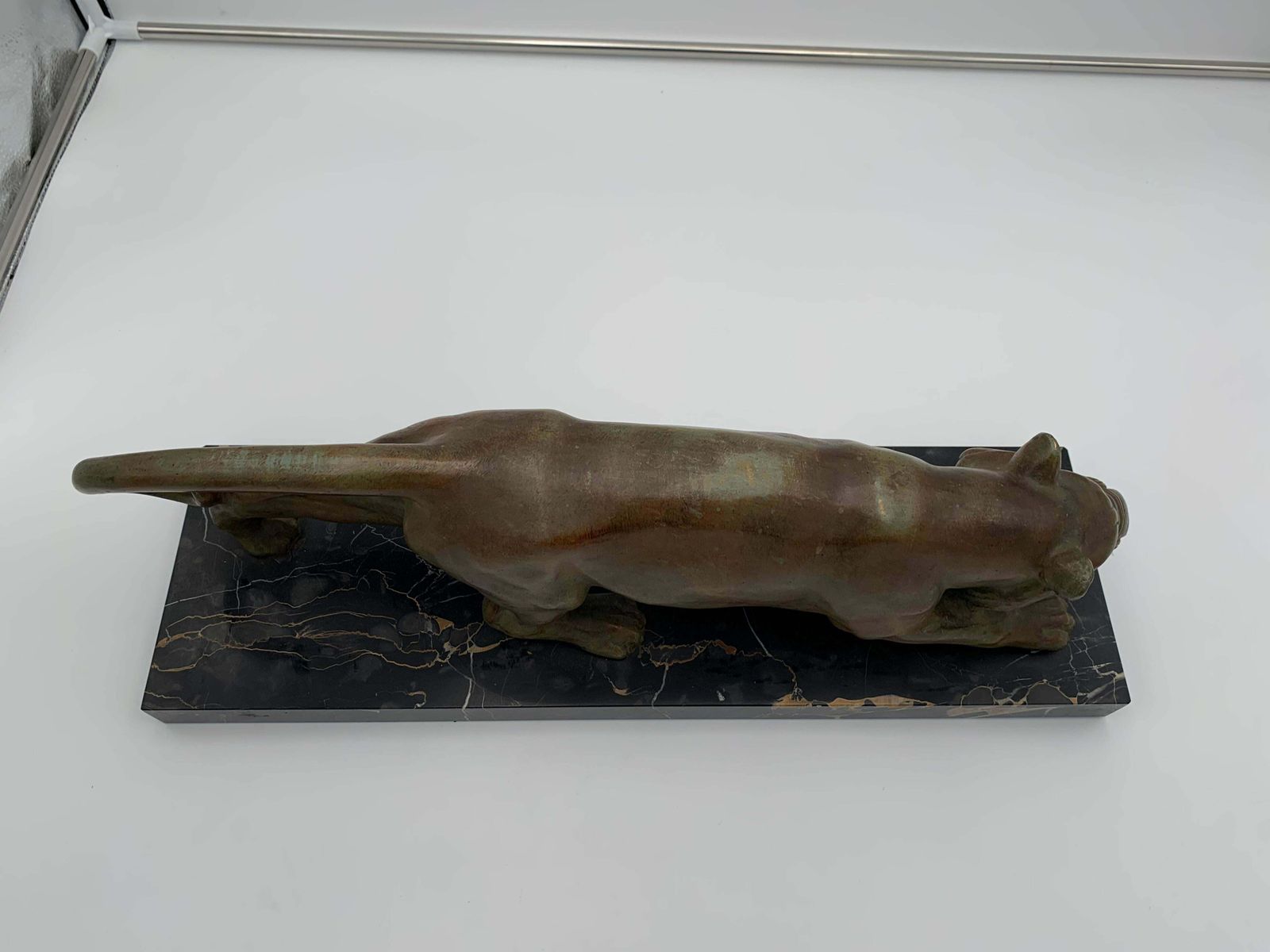 Art Deco Panther Sculpture By Emile Grégoire, Bronze, Marble, France Circa 1930 photo Art