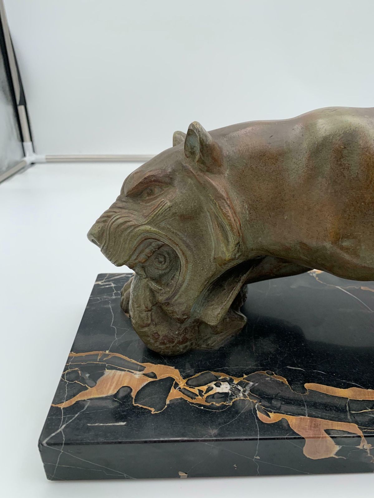 photo for sale Art Deco Panther Sculpture By Emile Grégoire, Bronze, Marble, France Circa 1930