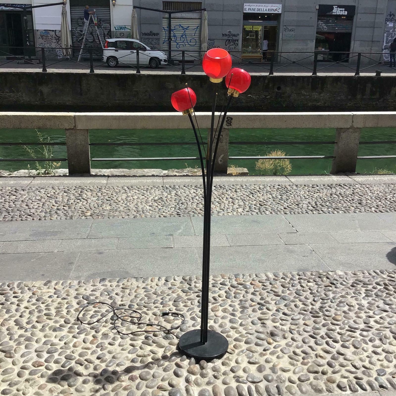 Stilnovo Floor Lamp Brass Glass Iron, 1950, Italy photo furniture