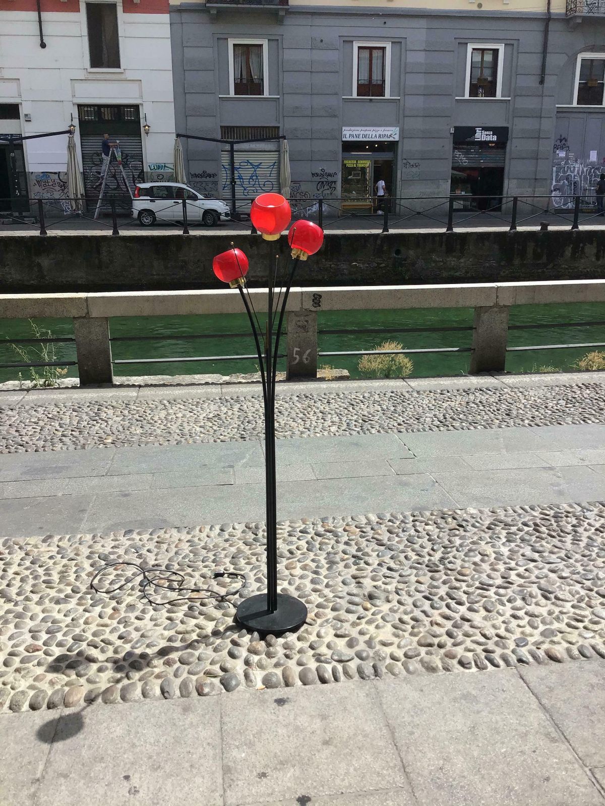 Stilnovo Floor Lamp Brass Glass Iron, 1950, Italy photo Lighting