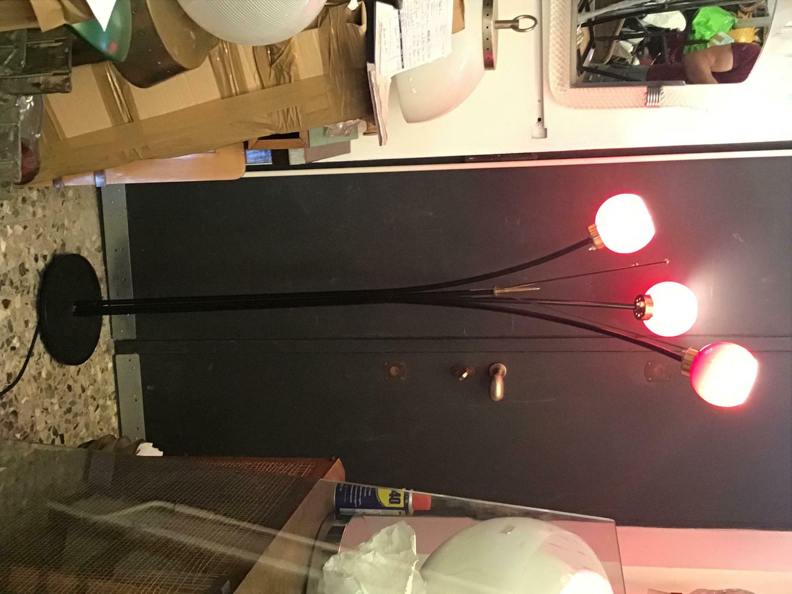 photo vintage Stilnovo Floor Lamp Brass Glass Iron, 1950, Italy