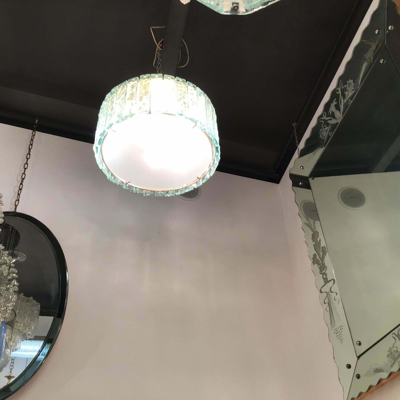 Max Ingrand Fontana Arte Chandelier Glass Metal Crome 1960 Italy photo Lighting