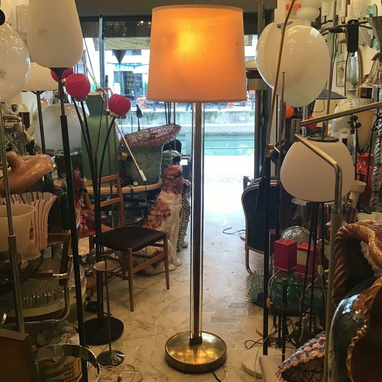Fontana Arte Pietro Chiesa Floor Lamp Brass Glass Lampshade 1950 Italy photo vintage