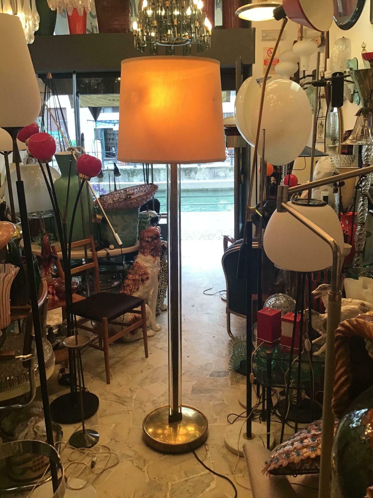 Lighting Fontana Arte Pietro Chiesa Floor Lamp Brass Glass Lampshade 1950 Italy photo