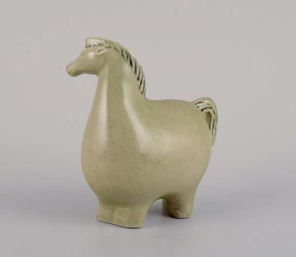 Stig Lindberg For Gustavsberg Ceramic Horse Figurine With Light Green Glaze photo furniture
