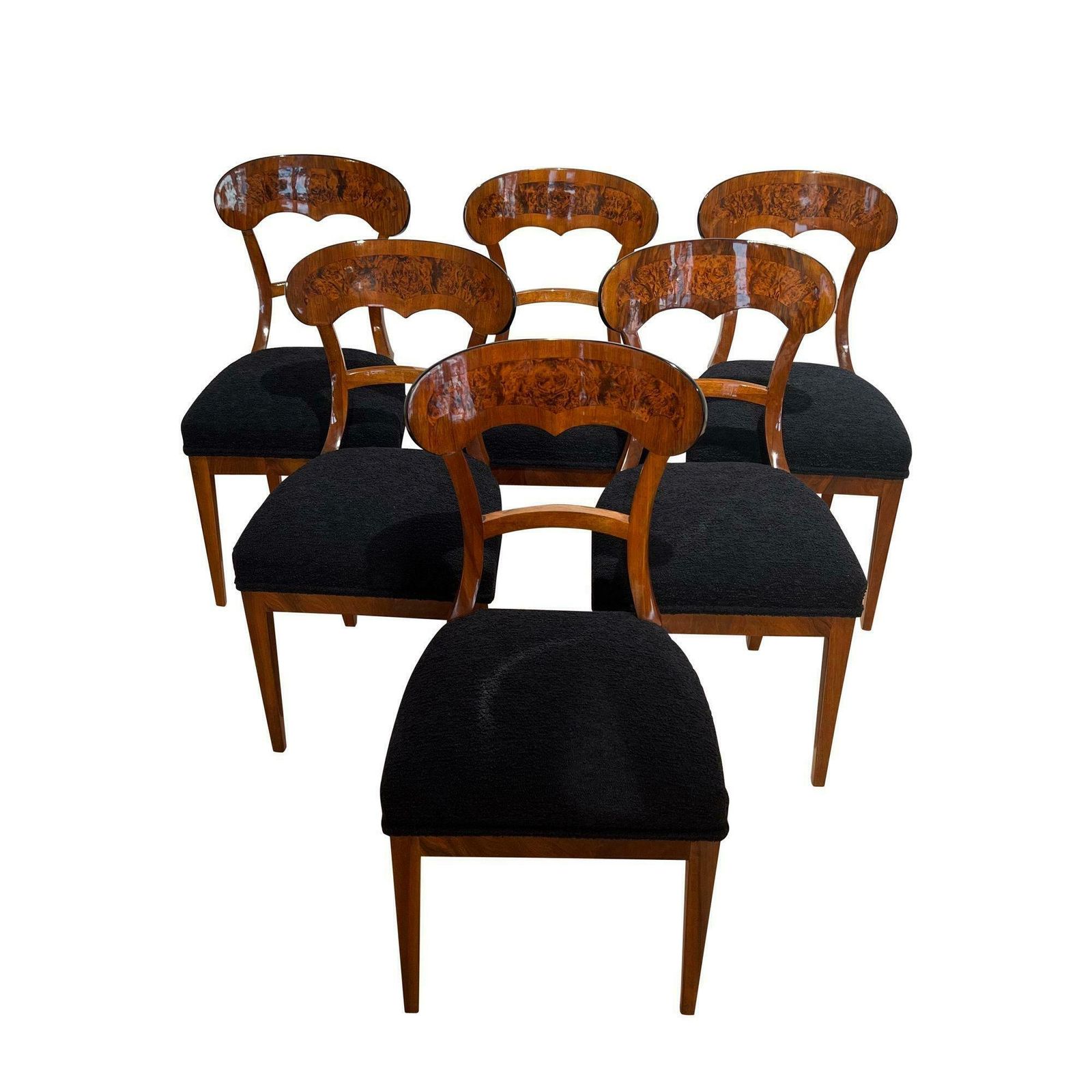 Set Of Six Biedermeier Shovel Chairs, Walnut, Roots Veneer, South Germany, 1840s photo furniture