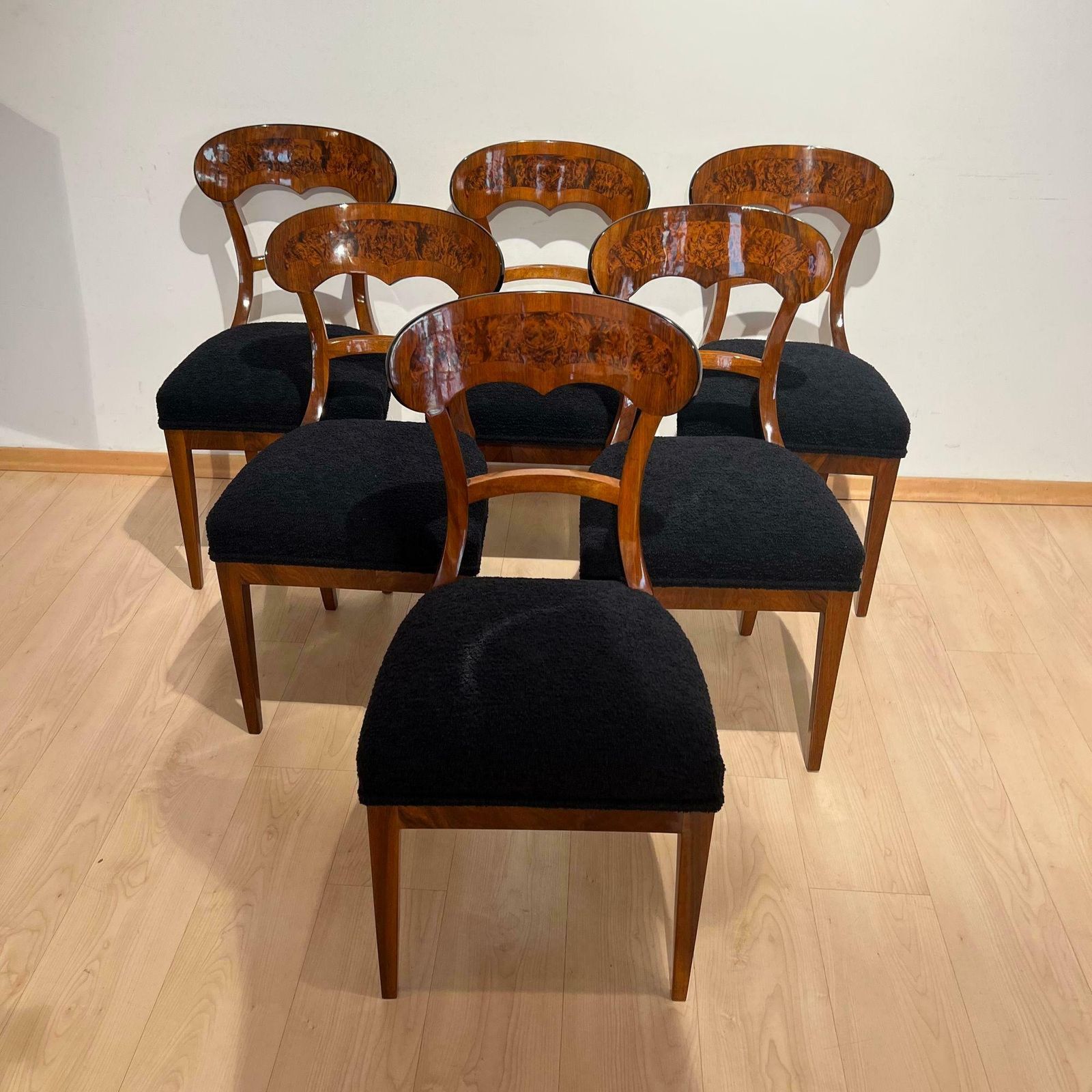 Set Of Six Biedermeier Shovel Chairs, Walnut, Roots Veneer, South Germany, 1840s photo 11349.08
