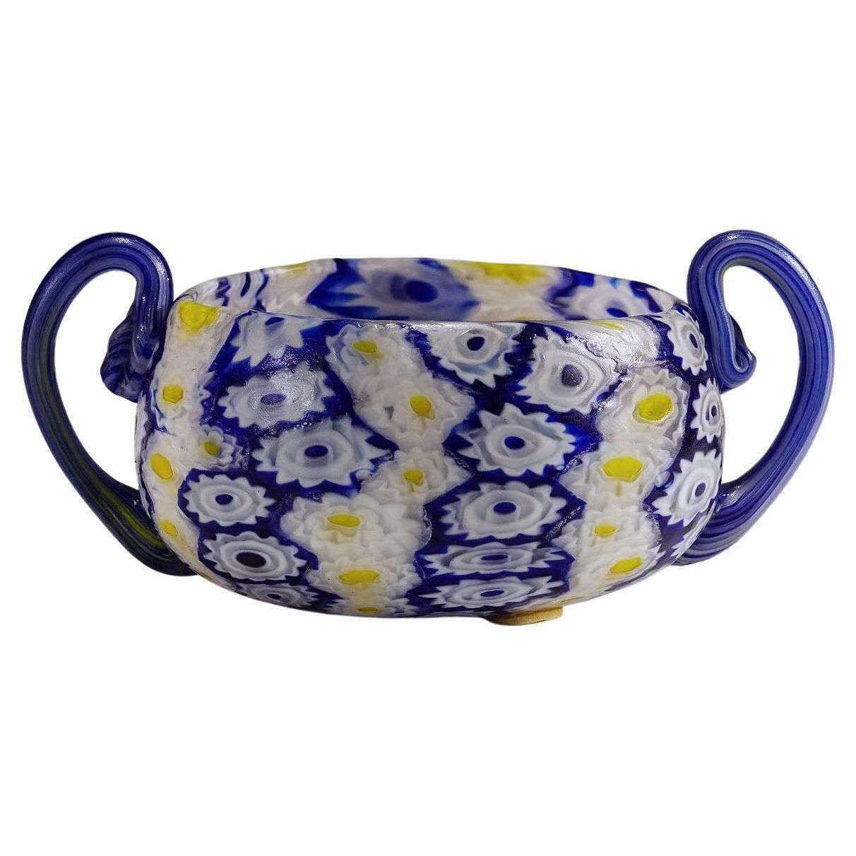 Antique Millefiori Bowl In Blue, Yellow And White, Fratelli Toso Murano 1910 photo buy