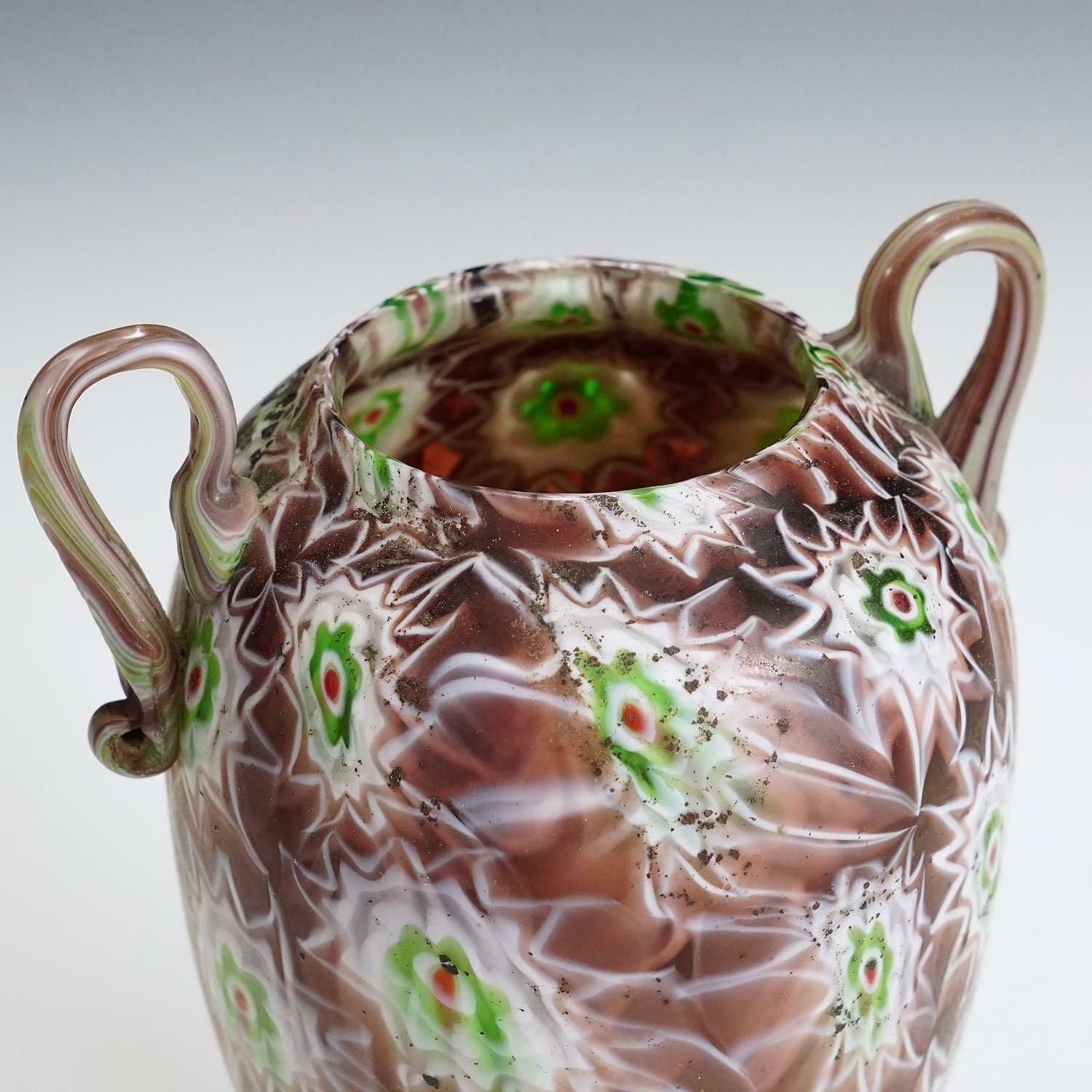 Antique Millefiori Vase In Purple, Green And White, Fratelli Toso Murano 1910 photo 535.0