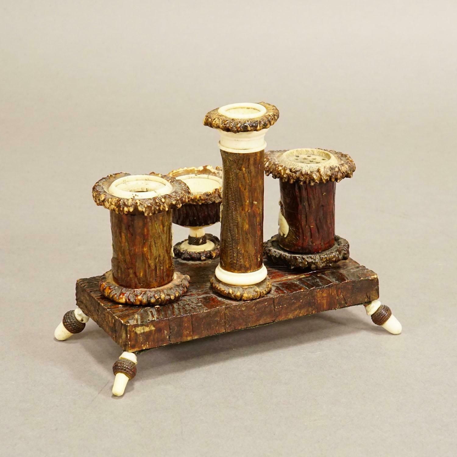 Rare Antler Desk Standish With Elaborate Carvings, Germany Ca. 1840 photo furniture