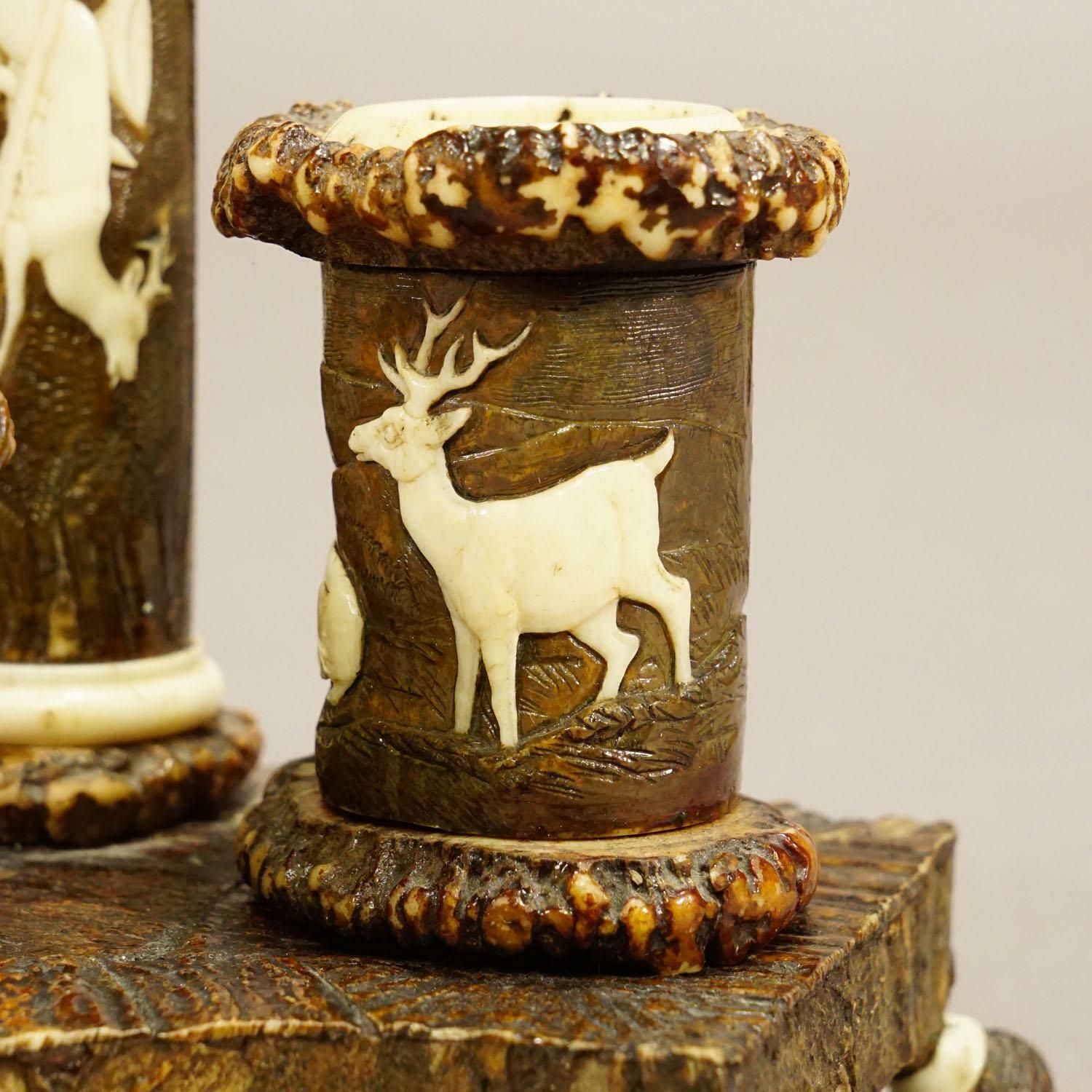 Rare Antler Desk Standish With Elaborate Carvings, Germany Ca. 1840 photo 2348.0