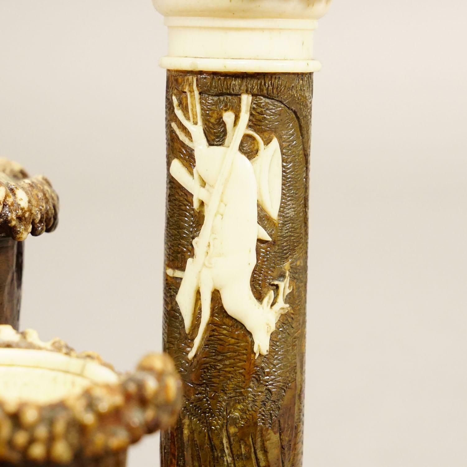 Rare Antler Desk Standish With Elaborate Carvings, Germany Ca. 1840 photo vintage