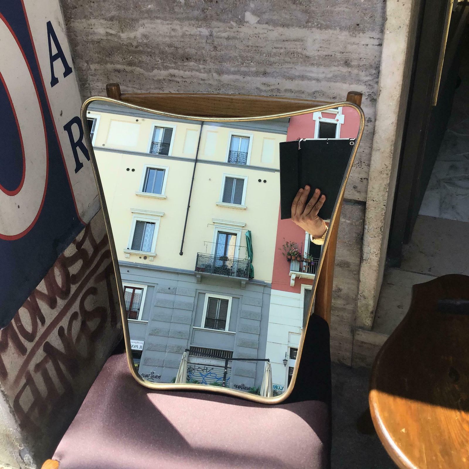 photo vinterior Fontana Arte Mirror Brass Wood Glass 1950 Italy