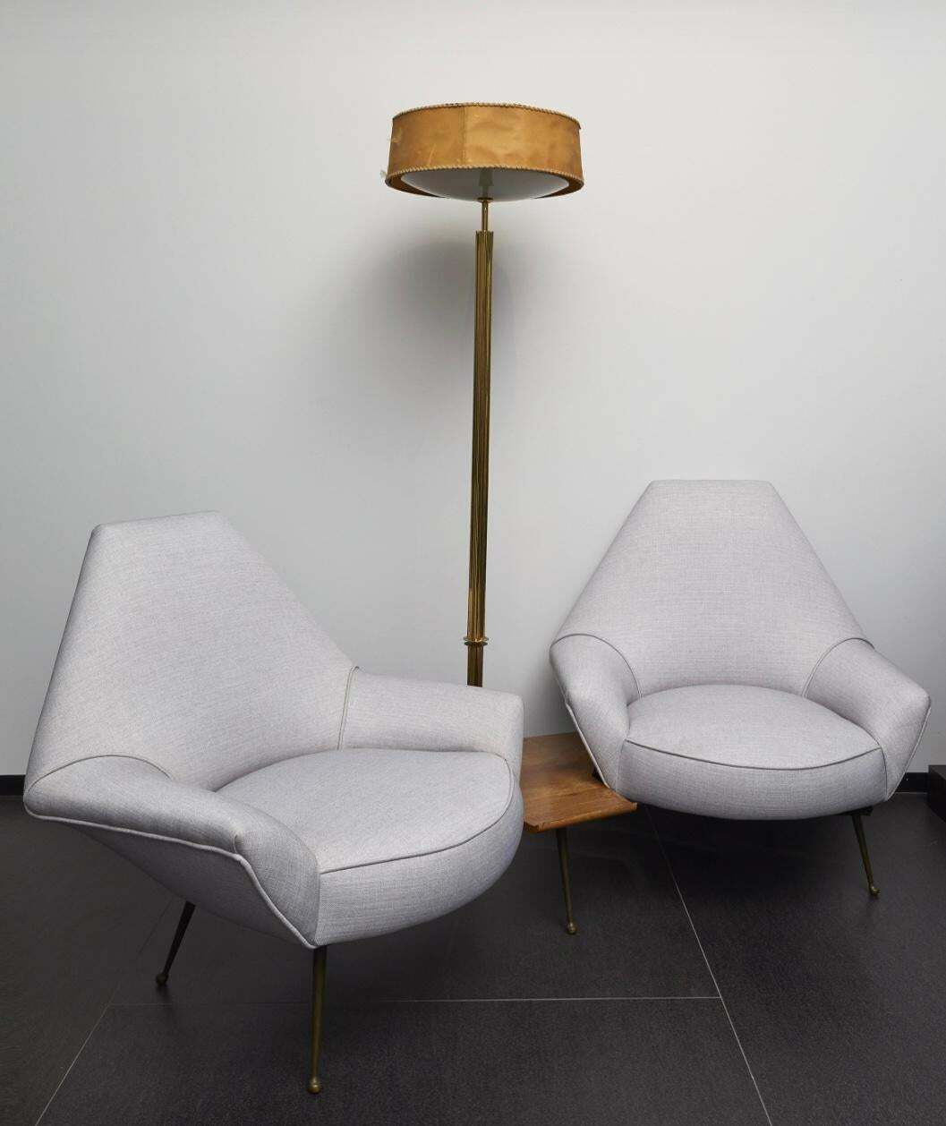 1950s Lounge With Floor Lamp, Wood Brass Padded, 1950, Italy photo buy