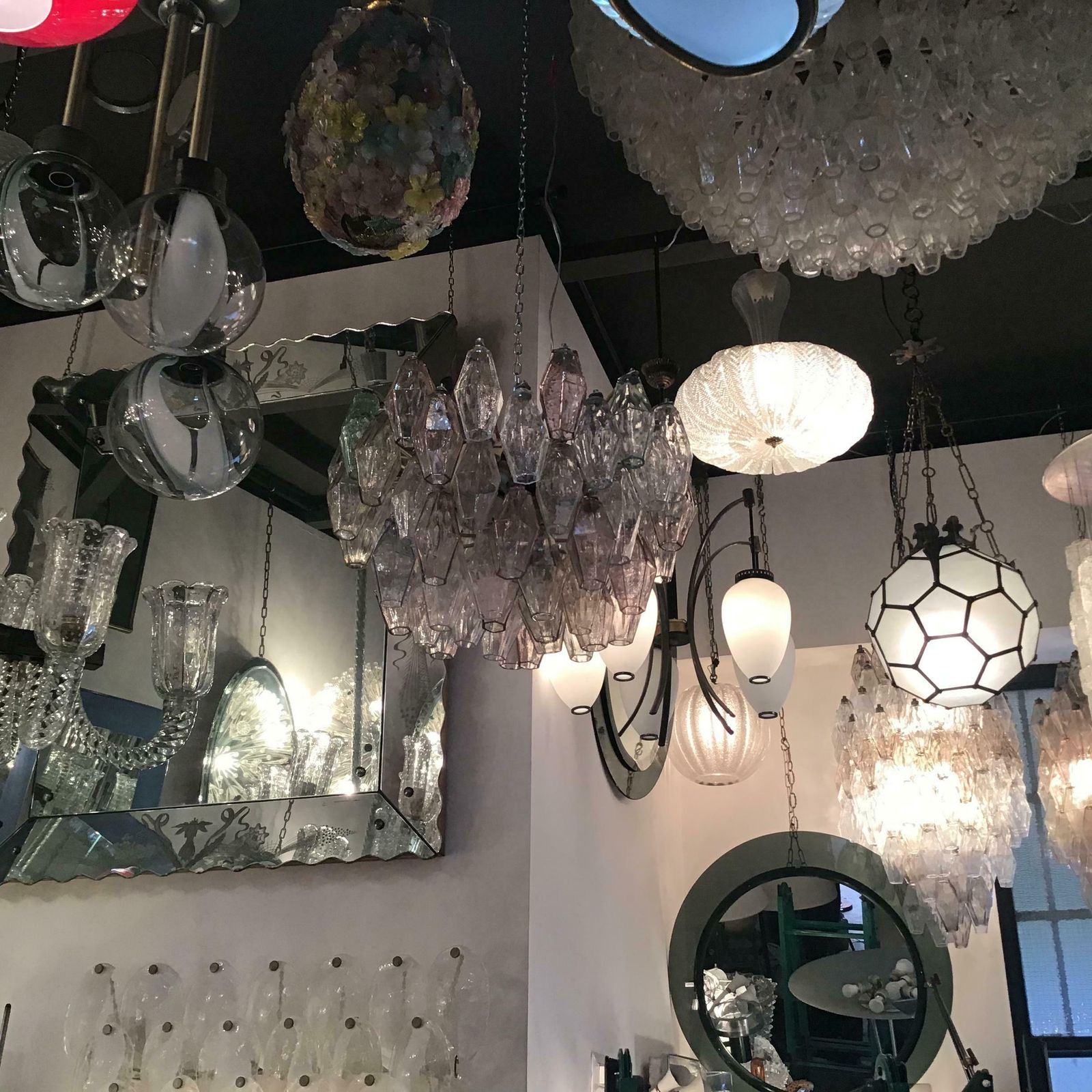 Venini Carlo Scarpa Chandelier Poliedri Murano Glass Iron 1955 Italy photo vintage