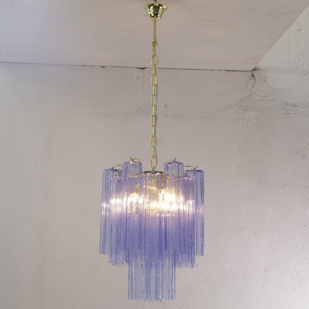 Lighting Chandelier With Blue Purple Murano Glass Cylinders, Italy, 1990s photo