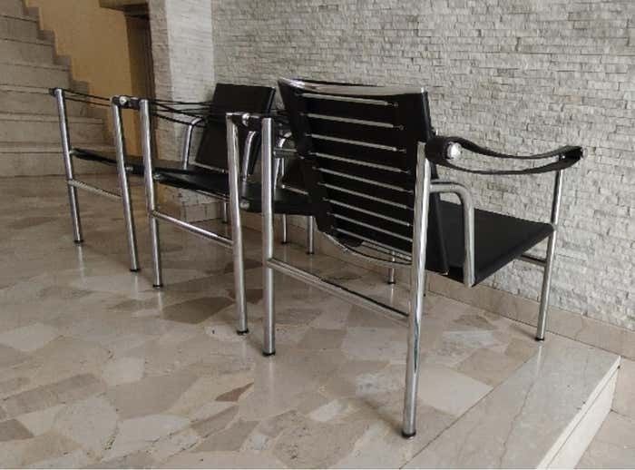 3 Armchairs Mod. Lc 1 1970s Le Corbusier   Cassina  Made In Italy photo vintage