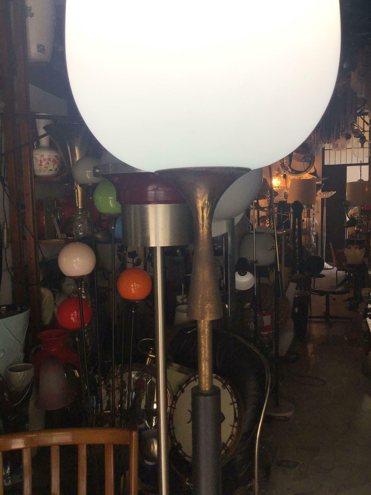 Arredoluce Angelo Lelii Floor Lamp Opaline Glass Brass Marble, 1953, Italy photo furniture
