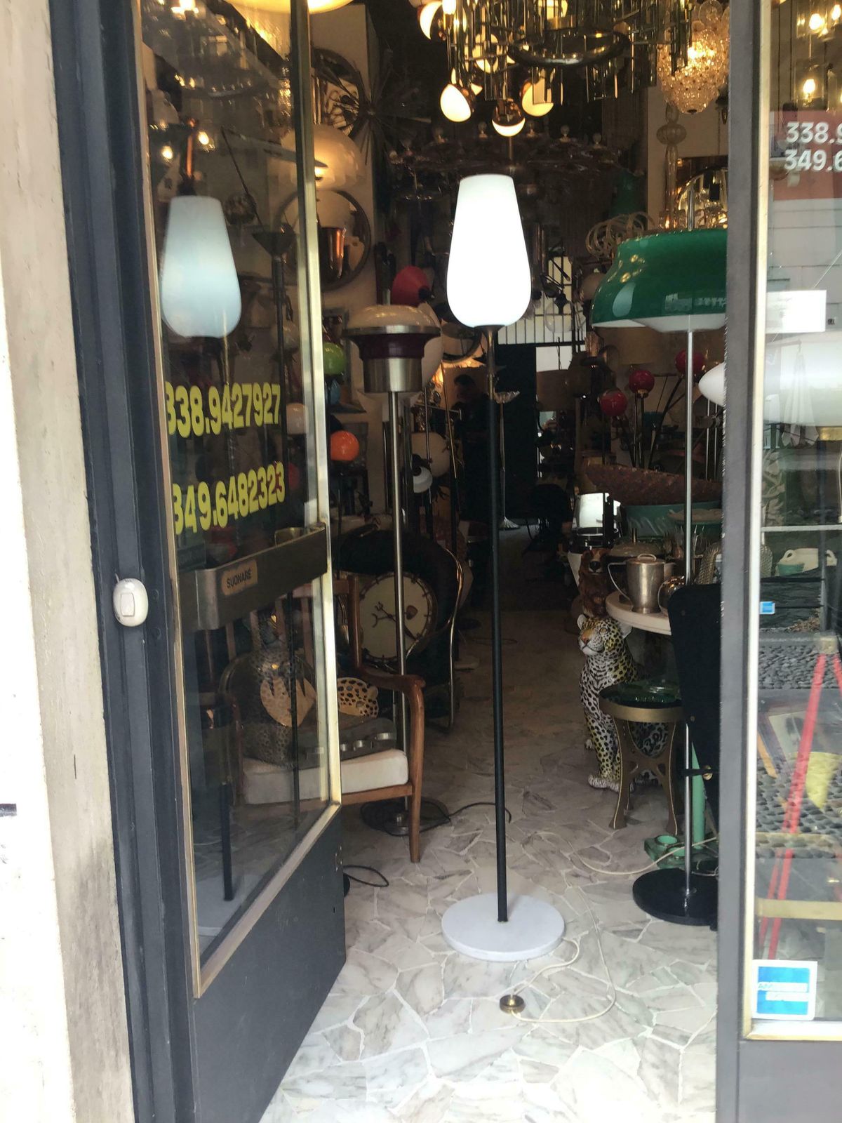 photo buy Arredoluce Angelo Lelii Floor Lamp Opaline Glass Brass Marble, 1953, Italy