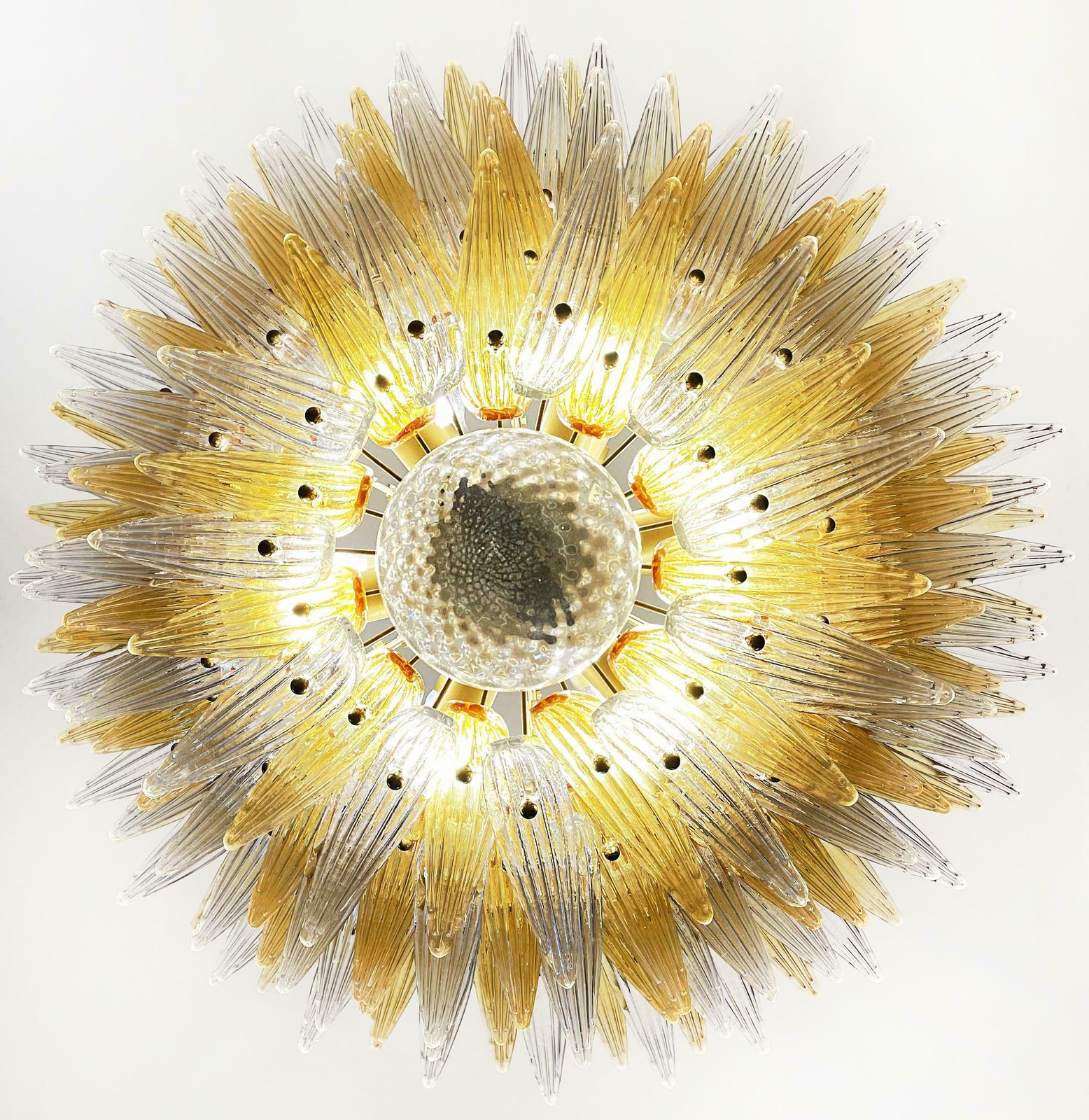photo buy Amazing Palmette Ceiling Lights   Four Levels, 163 Amber And Transparent Glasses