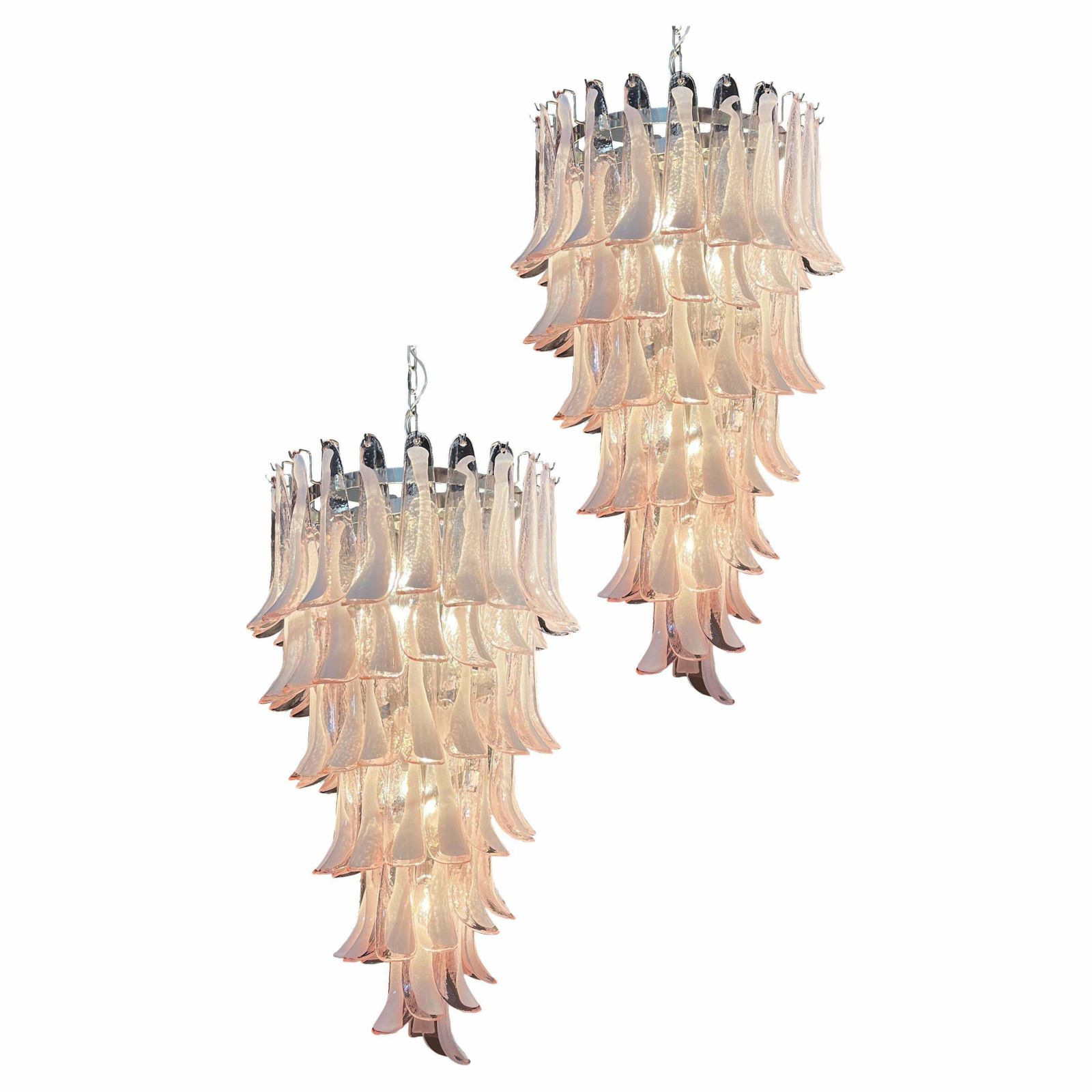 Huge Italian Murano Glass Spiral Chandeliers, 83 Pink Glass Petals