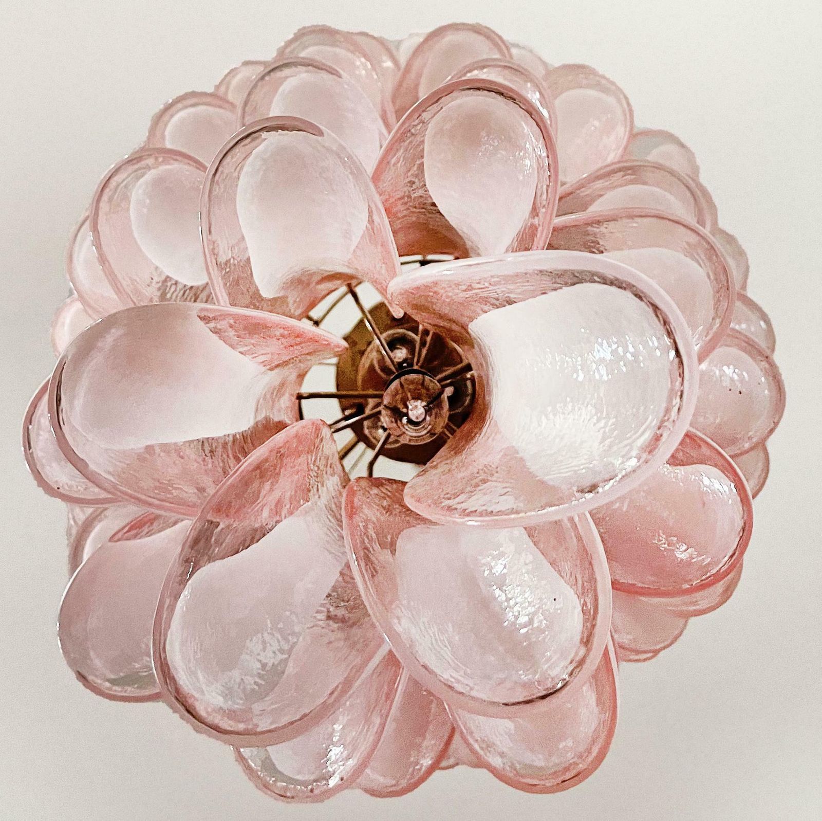 photo for sale Huge Italian Murano Glass Spiral Chandeliers, 83 Pink Glass Petals