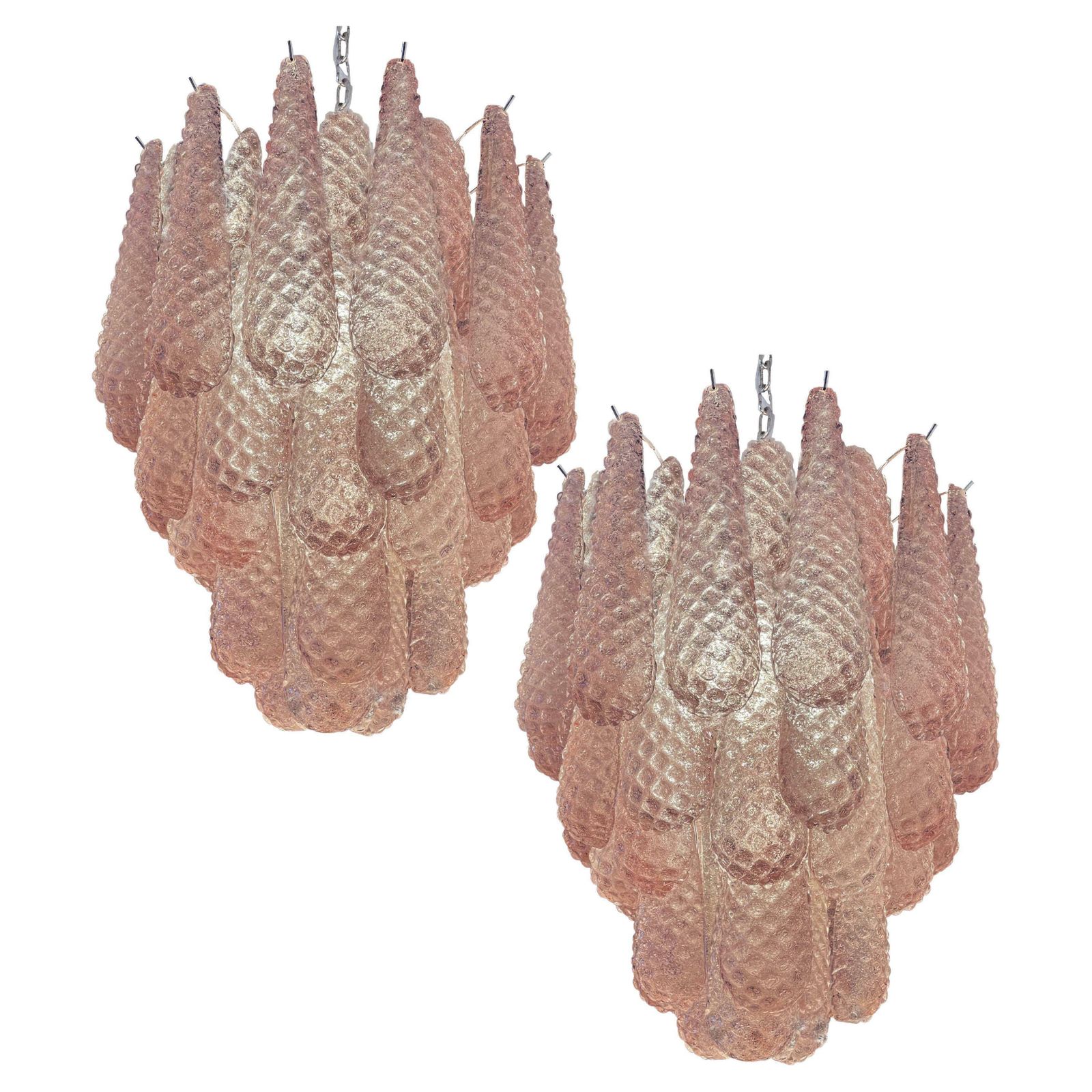 Pair Fabulous Glass Pink Petal Chandeliers, Murano
