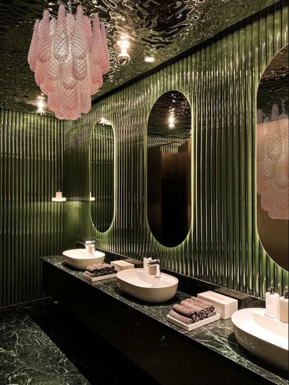 Pair Fabulous Glass Pink Petal Chandeliers, Murano photo Lighting