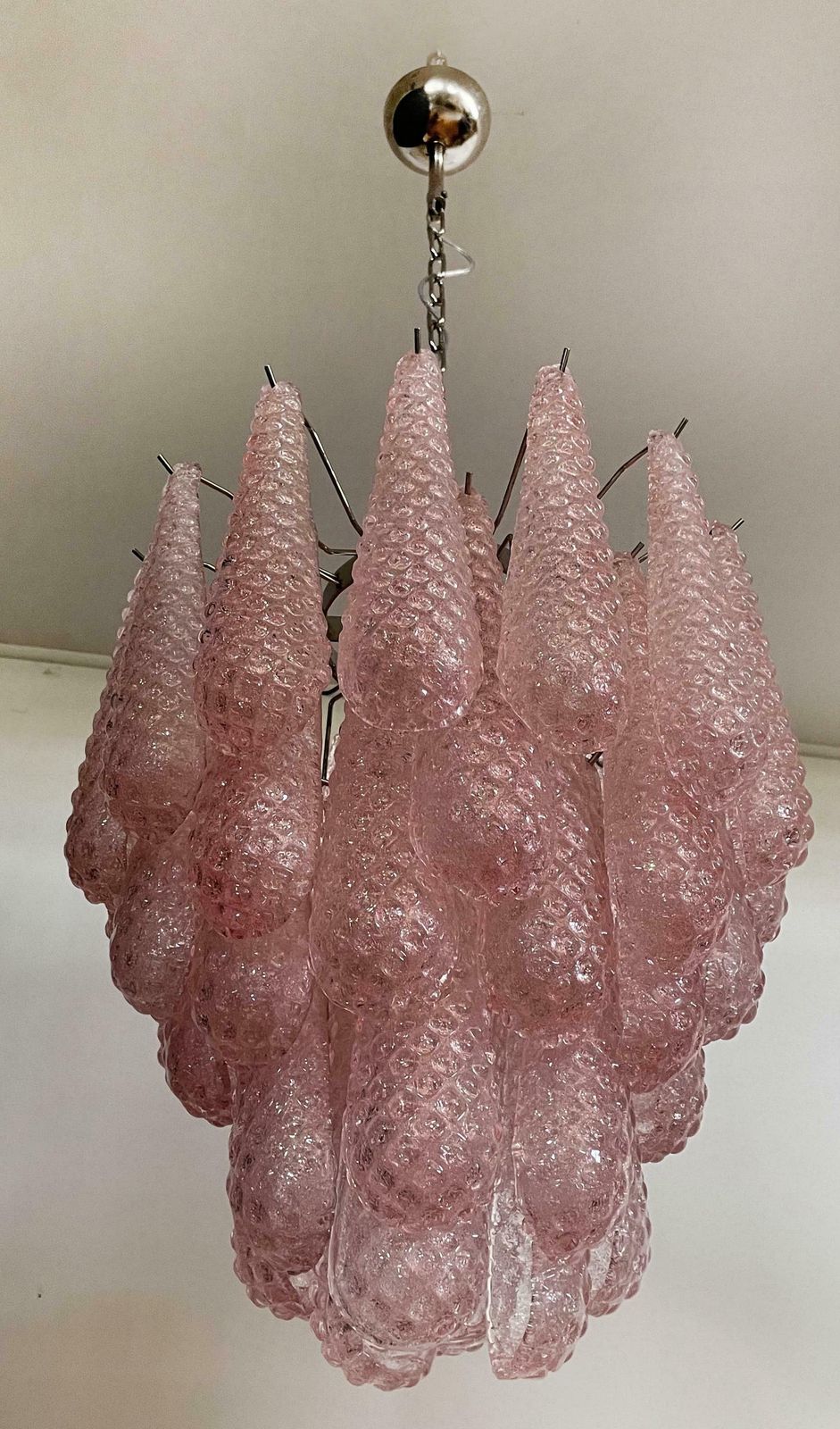 photo furniture Pair Fabulous Glass Pink Petal Chandeliers, Murano