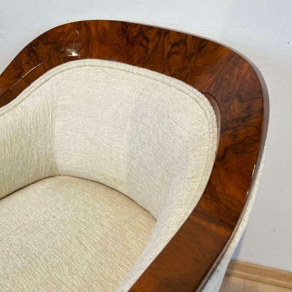 photo furniture Biedermeier Bergere Chair, Walnut, Creme Velvet, Austria Circa 1840