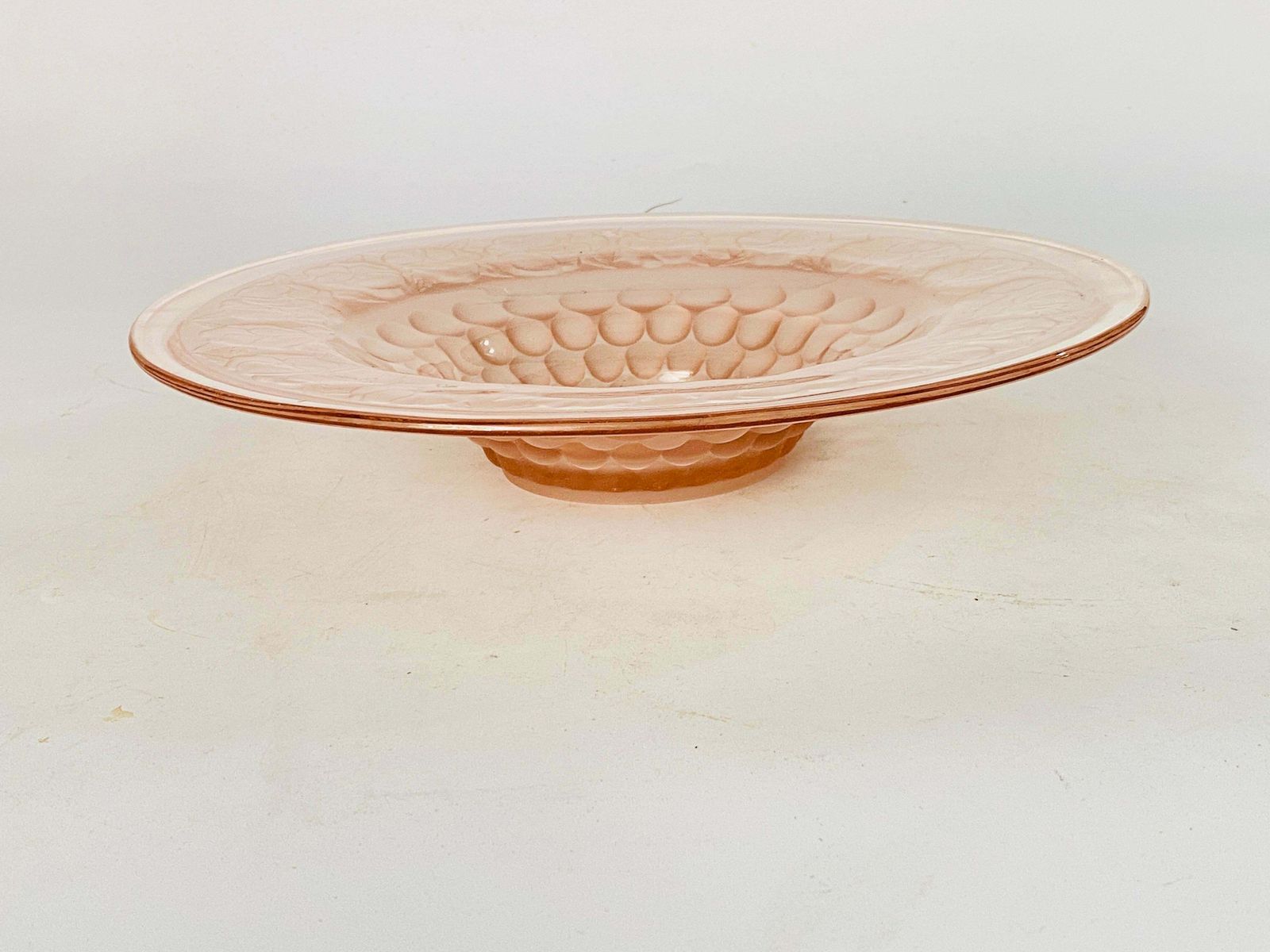 photo for sale Art Deco Glass Dish / Vide Poche With Pink Glass Rond Pattern France, Circa 1940