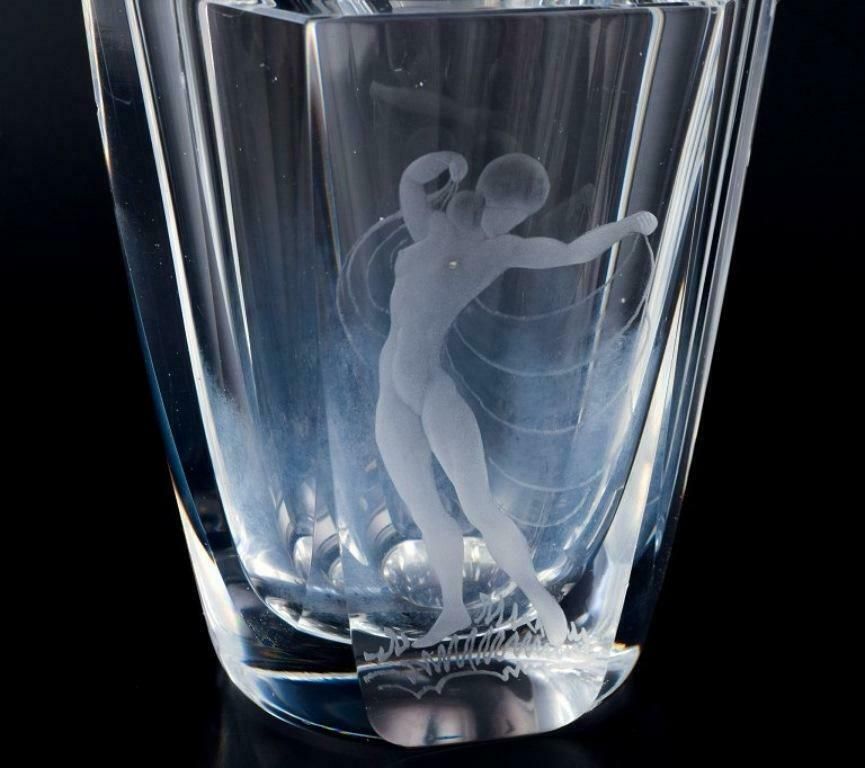 Lars Kjellander For Kosta, Sweden, Art Glass Vase In Clear Glass. 1930s photo vintage