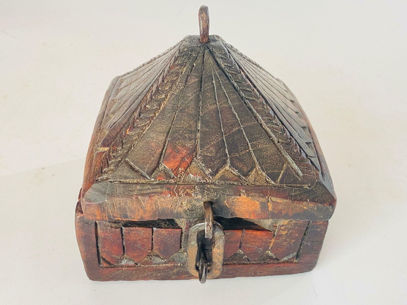 Home Decor Old African Hand Carved Wooden Box 19th Century Brown Color Powder Box photo