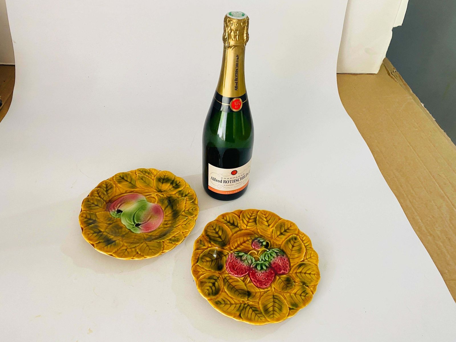 Majolica Fruits Plates Sarreguemines Circa 1880 Set Of 2 Signed Yellow Color photo Home Decor
