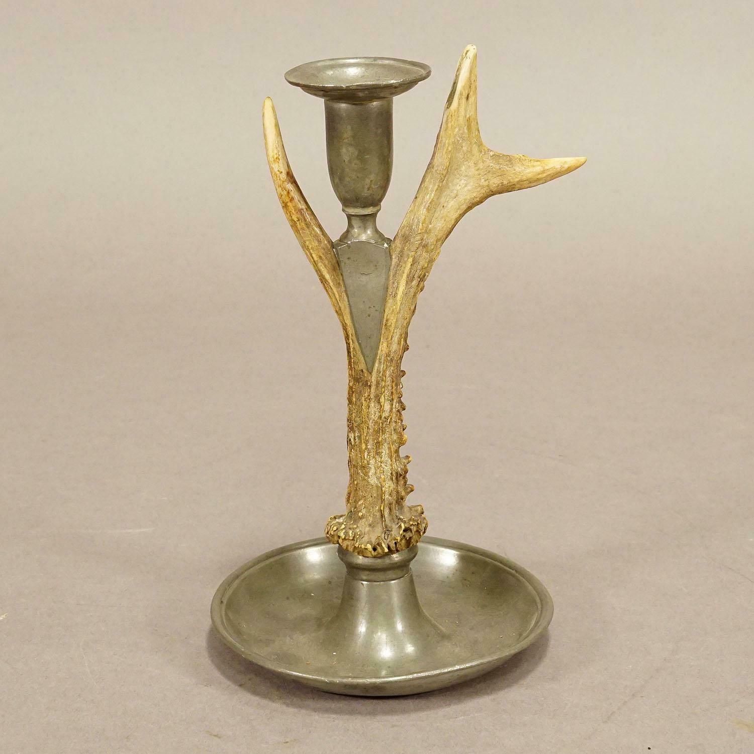 A Black Forest Candle Holder With Pewter Base And Spout, Germany Ca. 1860s