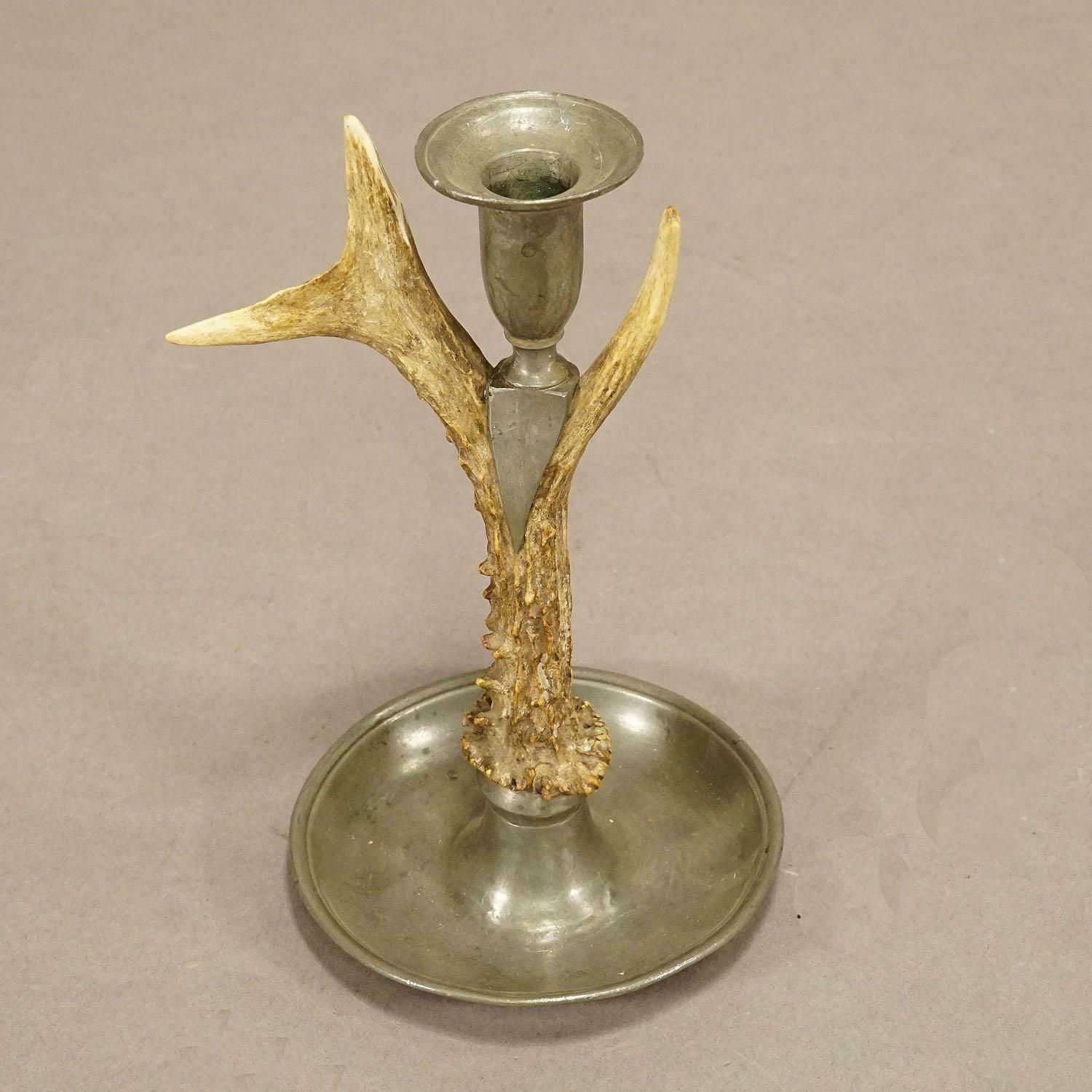 A Black Forest Candle Holder With Pewter Base And Spout, Germany Ca. 1860s photo for sale