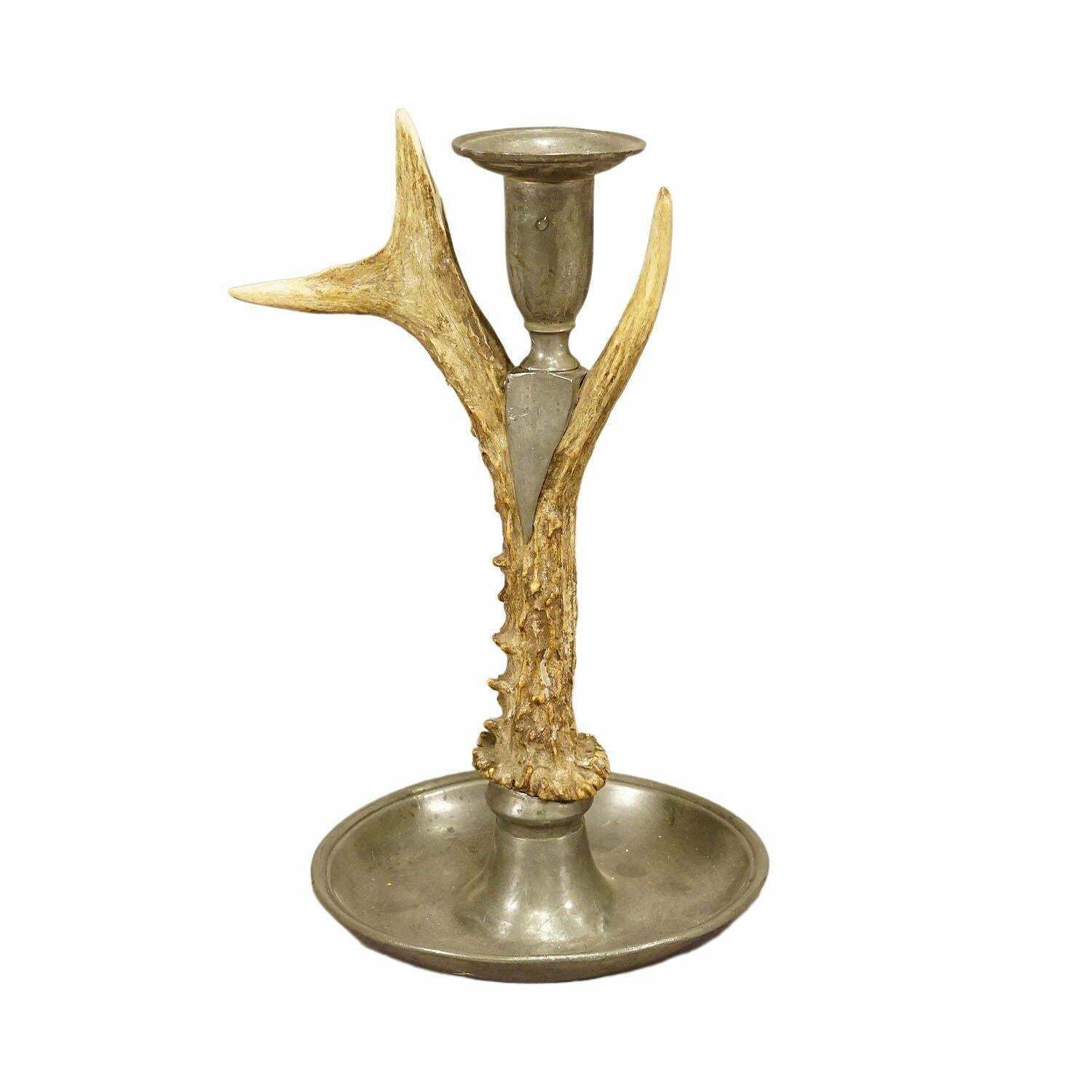 A Black Forest Candle Holder With Pewter Base And Spout, Germany Ca. 1860s photo vinterior