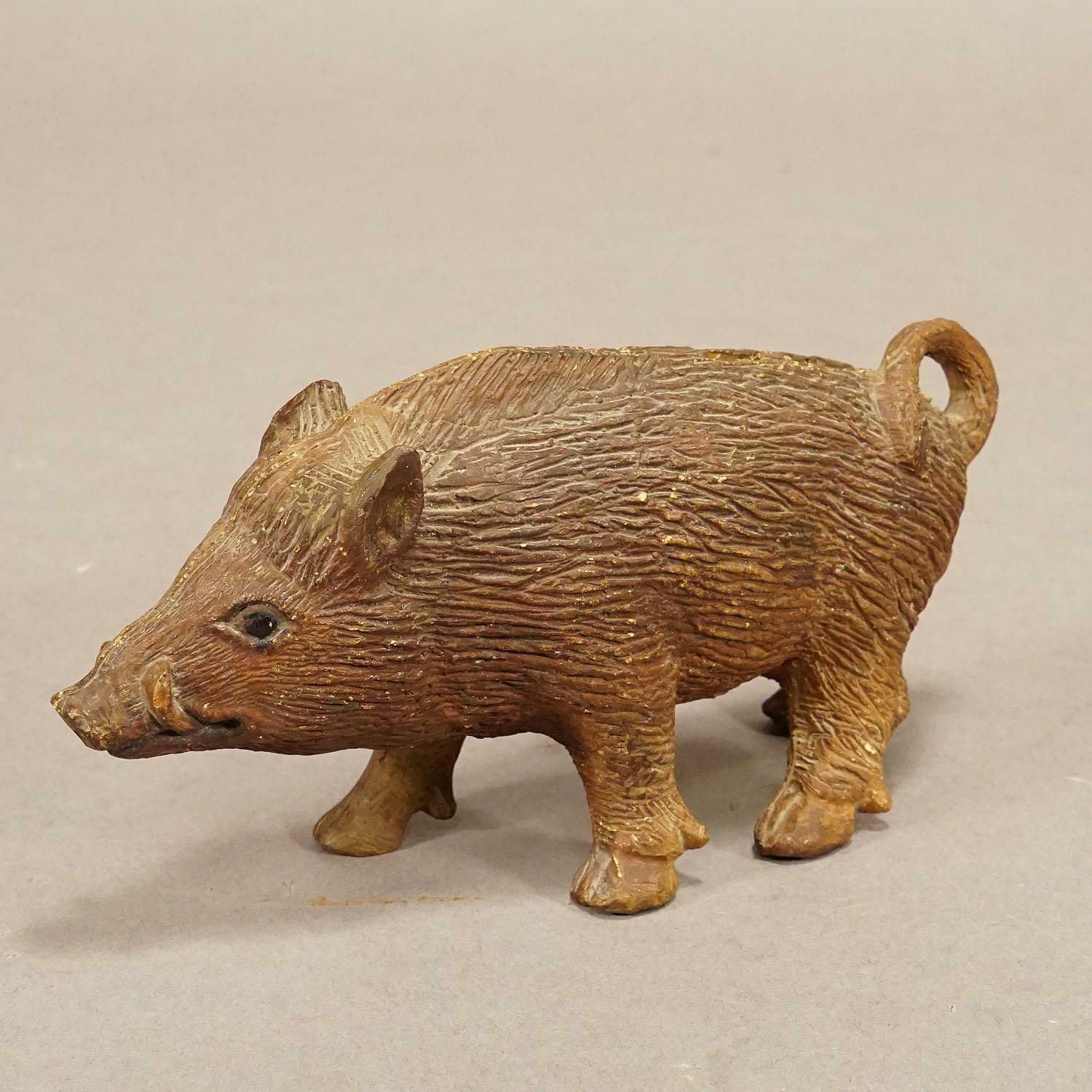 Antique Wild Boar Piggy Bank Made Of Clay