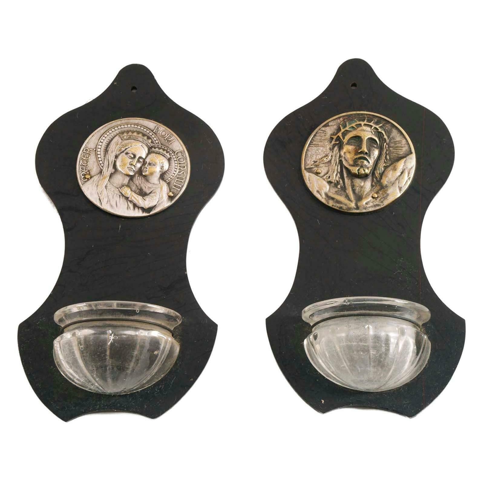 Early 20th Century Pair Of Italian Holy Water Font For Nightstands Bedside Table