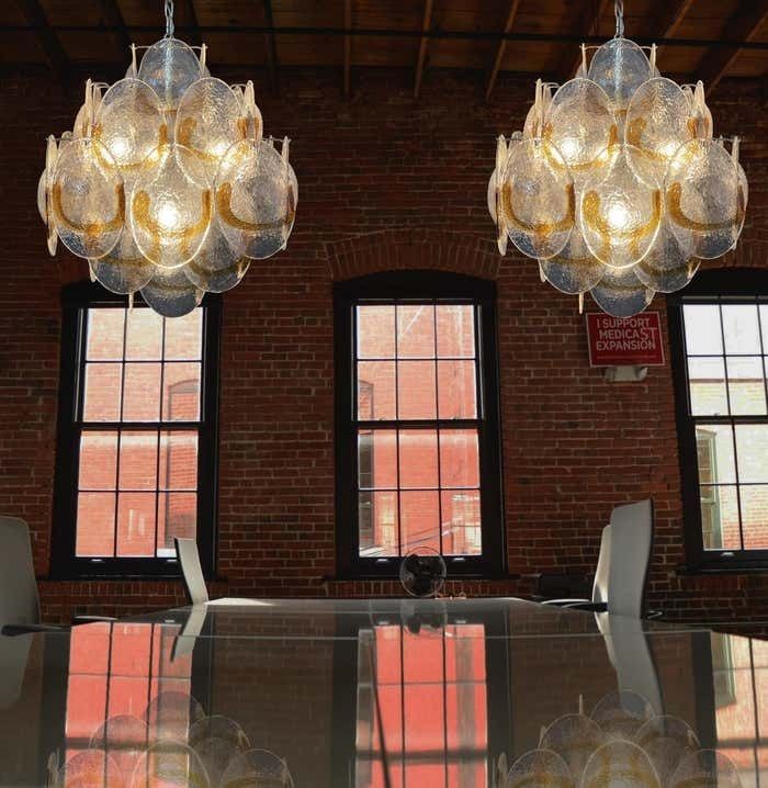 Amazing Vintage Italian Murano Chandeliers   36 Amber Shells photo furniture