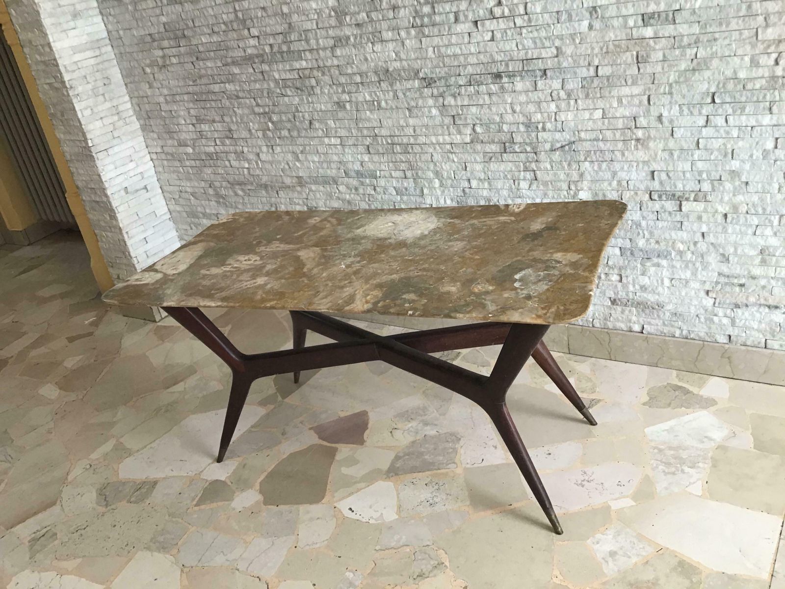 Gio’ Ponti Coffee Table Brass Wood Marbre, 1950, Italy photo Furniture