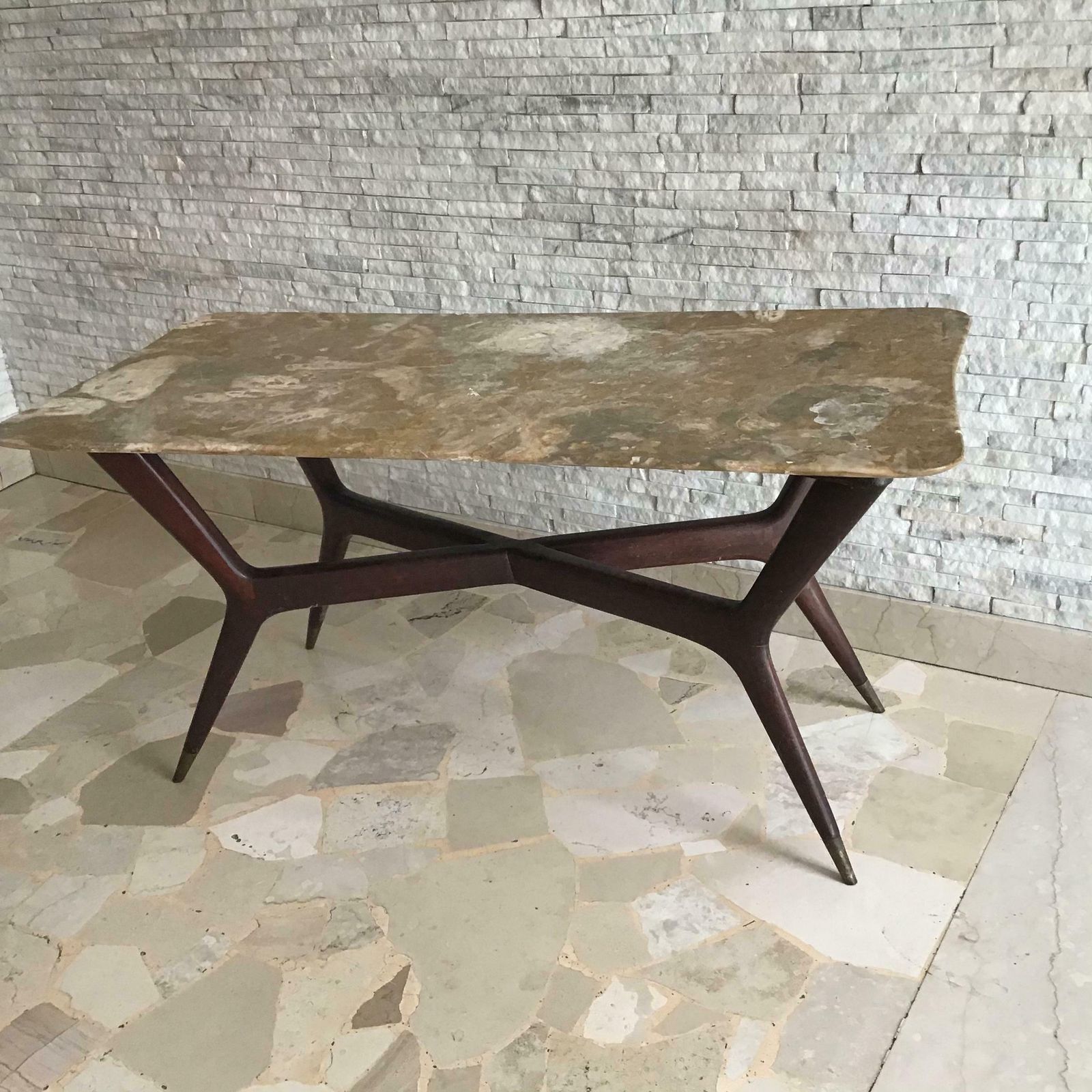 photo furniture Gio’ Ponti Coffee Table Brass Wood Marbre, 1950, Italy