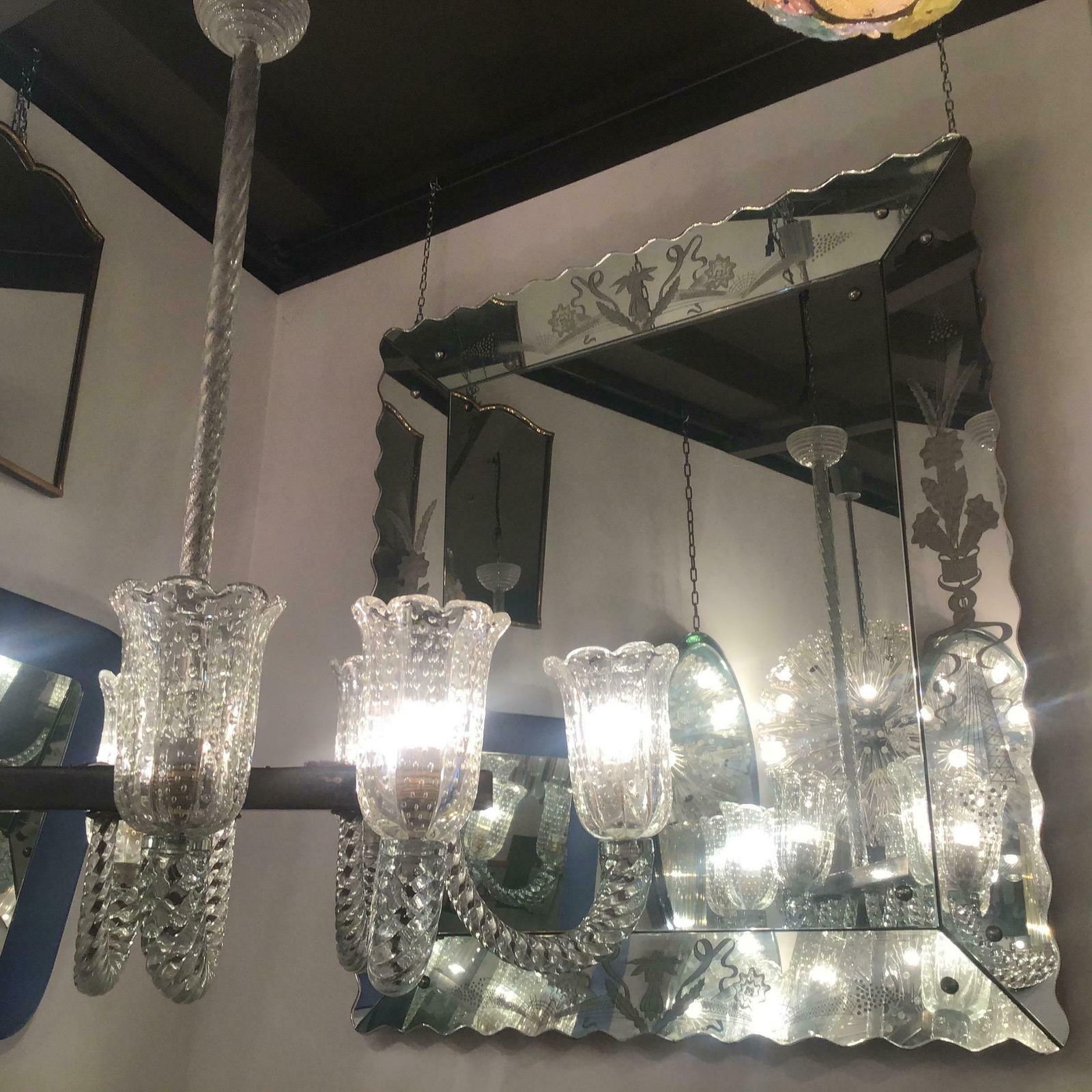 photo furniture Barovier And Toso Chandelier Murano Glass Brass Iron 1940 Italy